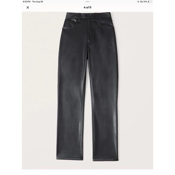 Abercrombie & Fitch Curve Love Vegan Leather 90s Straight Pants Black 27 4S - Picture 14 of 16
